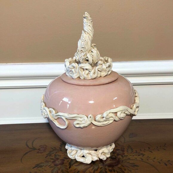 Pink and white porcelain lidded flame bowl